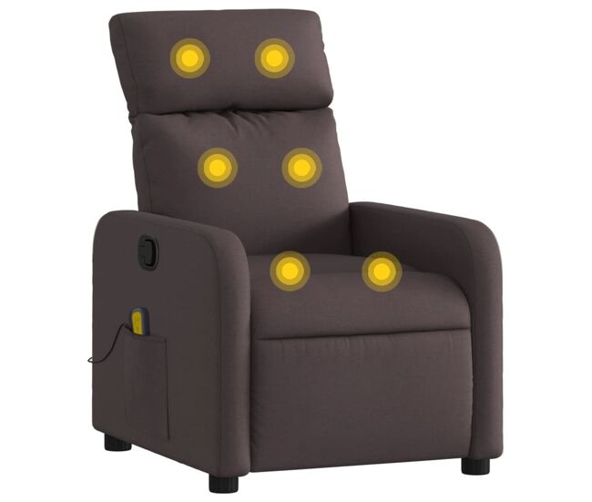 Vidaxl sillón de masaje reclinable de tela marrón oscuro