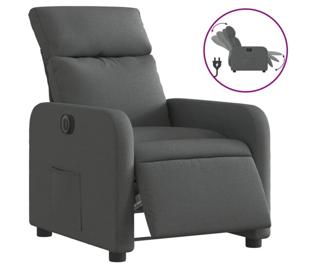 Vidaxl sillón reclinable eléctrico de tela gris oscuro