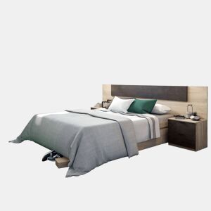 Pacote de móveis para quarto Andy, guarda-roupa, cabeceira, 2 mesas de cabeceira, cama 150x190, 2 gavetas, estilo industrial, quarto Rust