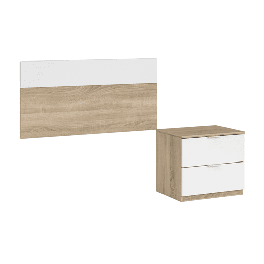 Pacote de móveis para quarto juvenil em Artik White e carvalho canadense (cabeceira + mesa de cabeceira, mesa + prateleira e guarda-roupa) Pacote de móveis para quarto juvenil em Artik White e carvalho canadense (cabeceira + mesa de cabeceira, mesa + prateleira e guarda-roupa)