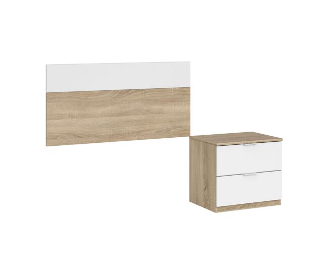 Pack muebles dormitorio juveniles color blanco artik y roble canadian (cabezal+mesita, mesa+estantería y armario)