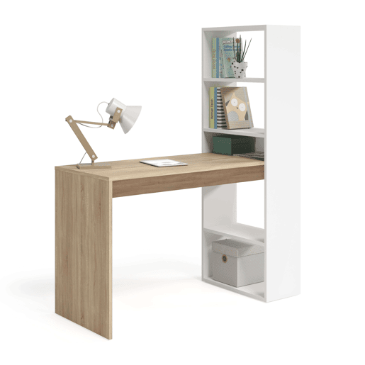 Pacote de móveis para quarto juvenil em Artik White e carvalho canadense (cabeceira + mesa de cabeceira, mesa + prateleira e guarda-roupa) Pacote de móveis para quarto juvenil em Artik White e carvalho canadense (cabeceira + mesa de cabeceira, mesa + prateleira e guarda-roupa)