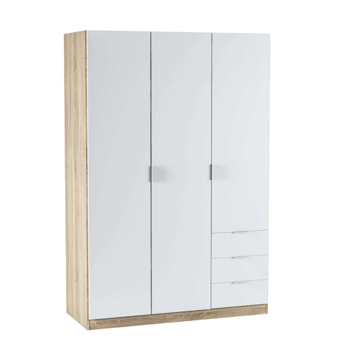 Pacote de móveis para quarto juvenil em Artik White e carvalho canadense (cabeceira + mesa de cabeceira, mesa + prateleira e guarda-roupa) Pacote de móveis para quarto juvenil em Artik White e carvalho canadense (cabeceira + mesa de cabeceira, mesa + prateleira e guarda-roupa)