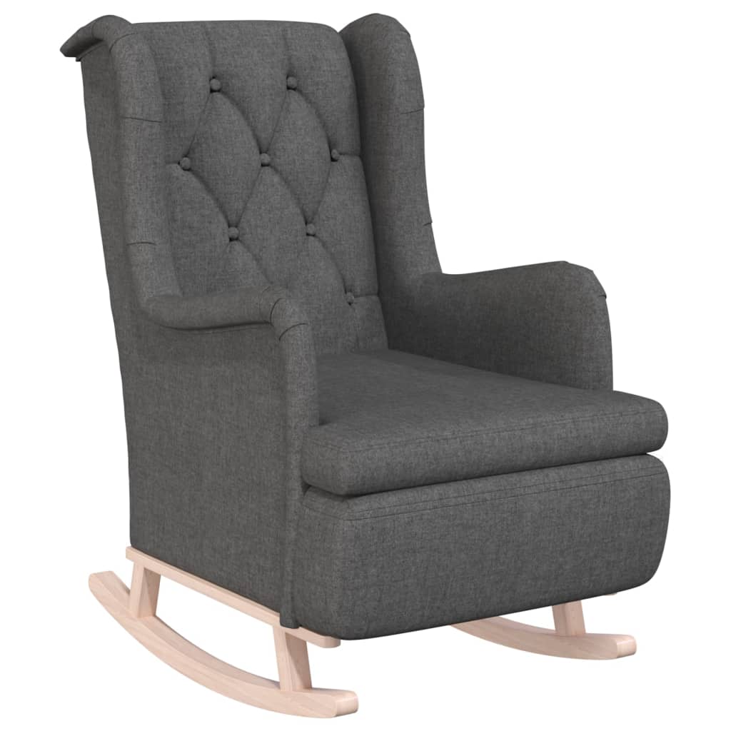 Vidaxl sillón con patas mecedoras madera caucho terciopelo gris oscuro