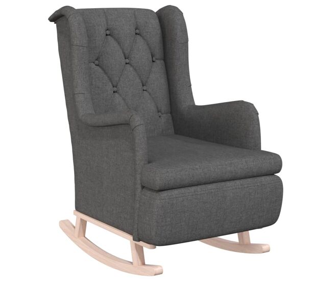 Vidaxl sillón con patas mecedoras madera caucho terciopelo gris oscuro