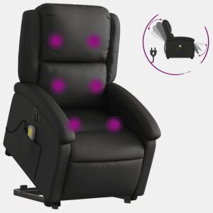 vidaXL Poltrona reclinável elevatória elétrica couro genuíno preto