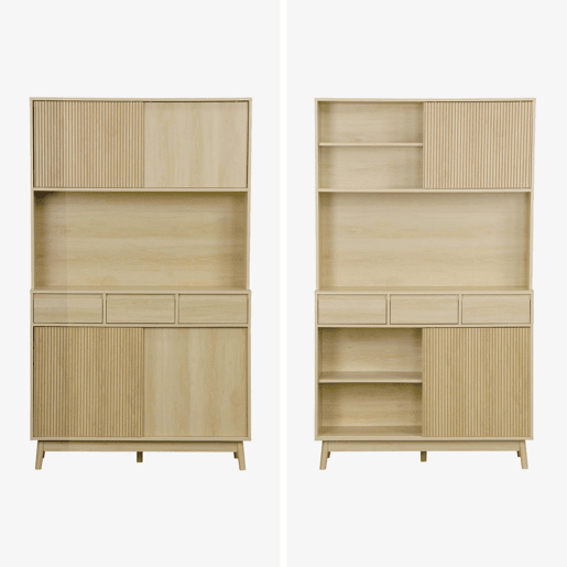Aparador decorado efeito madeira 4 portas, 110cm, Linear, Natural, 110x40x185 cm