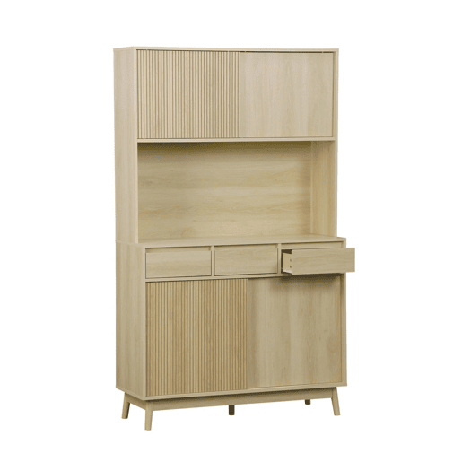 Aparador decorado efeito madeira 4 portas, 110cm, Linear, Natural, 110x40x185 cm