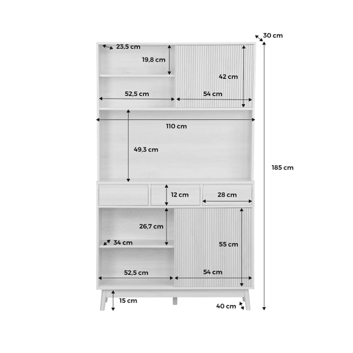 Aparador decorado efeito madeira 4 portas, 110cm, Linear, Natural, 110x40x185 cm