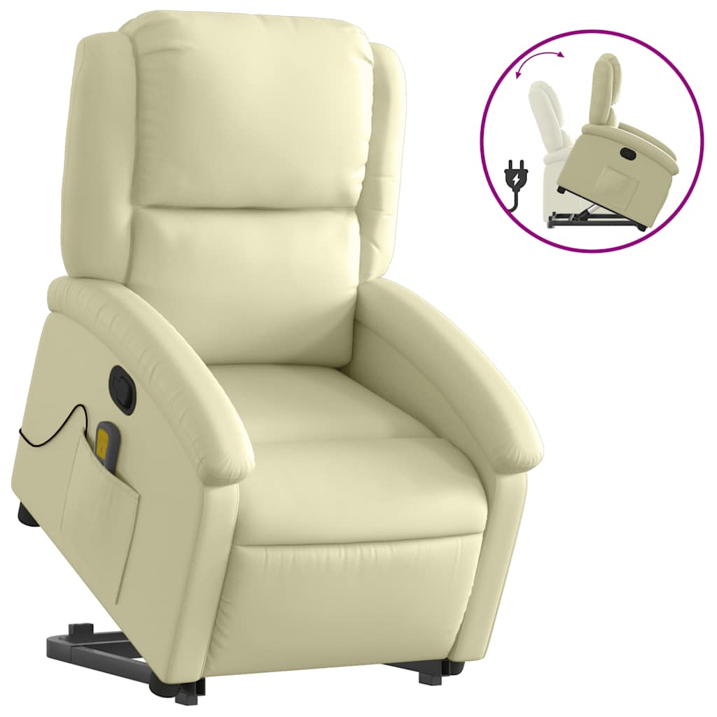 Vidaxl sillón reclinable elevable cuero auténtico color crema