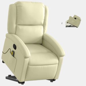 vidaXL Poltrona reclinável elevatória couro genuíno cor creme
