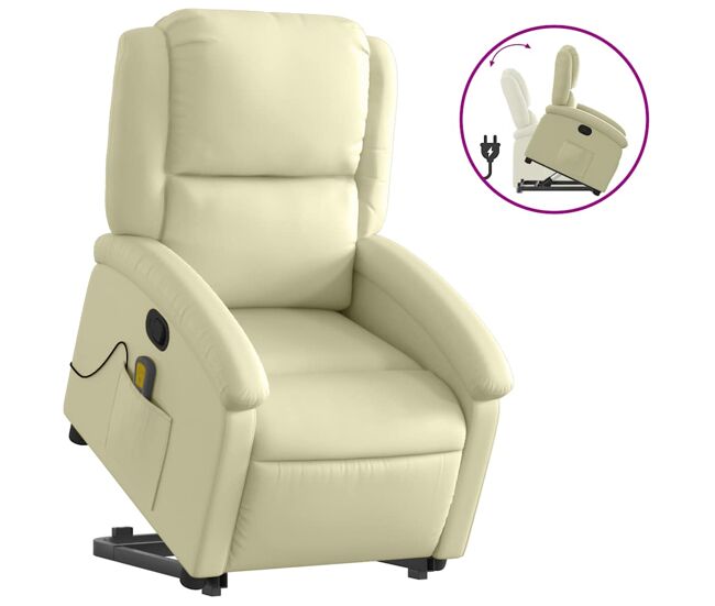 Vidaxl sillón reclinable elevable cuero auténtico color crema
