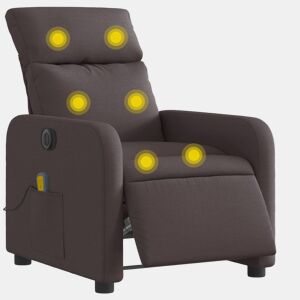 vidaXL Poltrona reclinável massagens elétrica tecido castanho-escuro