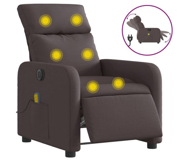 Vidaxl sillón reclinable de masaje eléctrico tela marrón oscuro