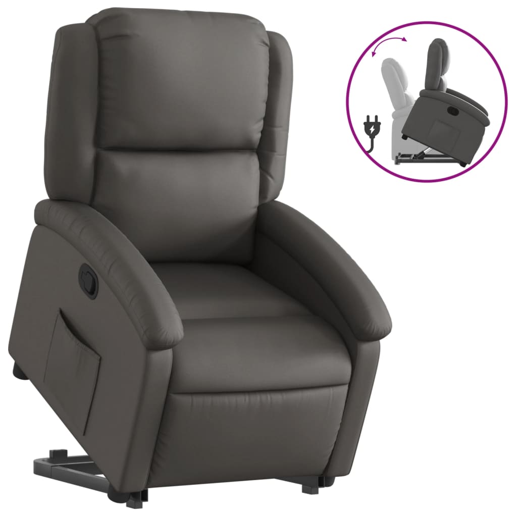 Vidaxl sillón reclinable elevable cuero auténtico gris