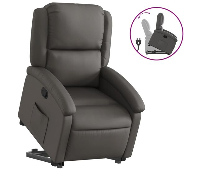 Vidaxl sillón reclinable elevable cuero auténtico gris