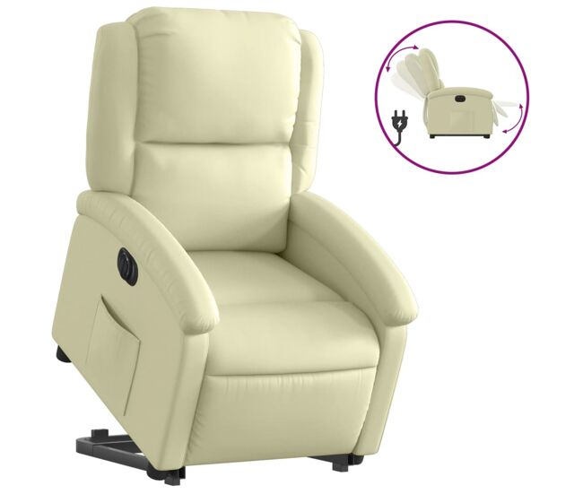 Vidaxl sillón reclinable eléctrico elevable cuero auténtico crema