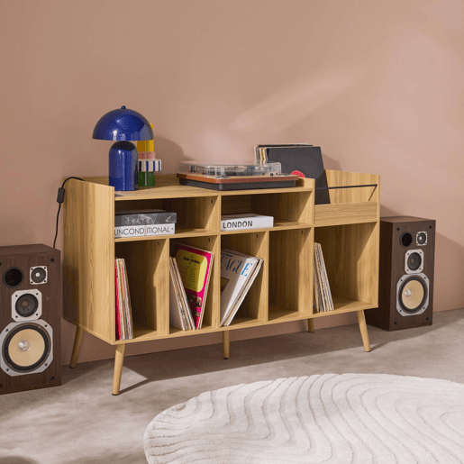 Móvel vintage com espaço para vinis e gira-discos, 130cm, Dune, Natural, 130x50x80 cm Móvel vintage com espaço para vinis e gira-discos, 130cm, Dune, Natural, 130x50x80 cm