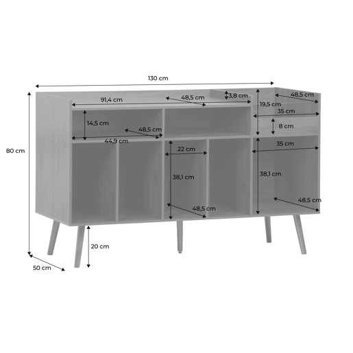 Móvel para vinis XL vintage efeito madeira escura, 130cm, Nepal, Madeira escura, 130x50x80 cm