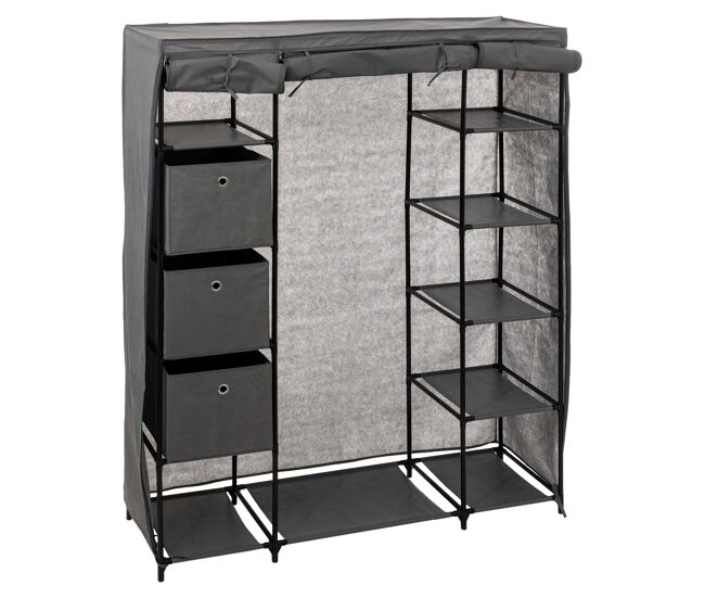 Armario auxiliar de tela con 3 cajas color gris 135x170 cm