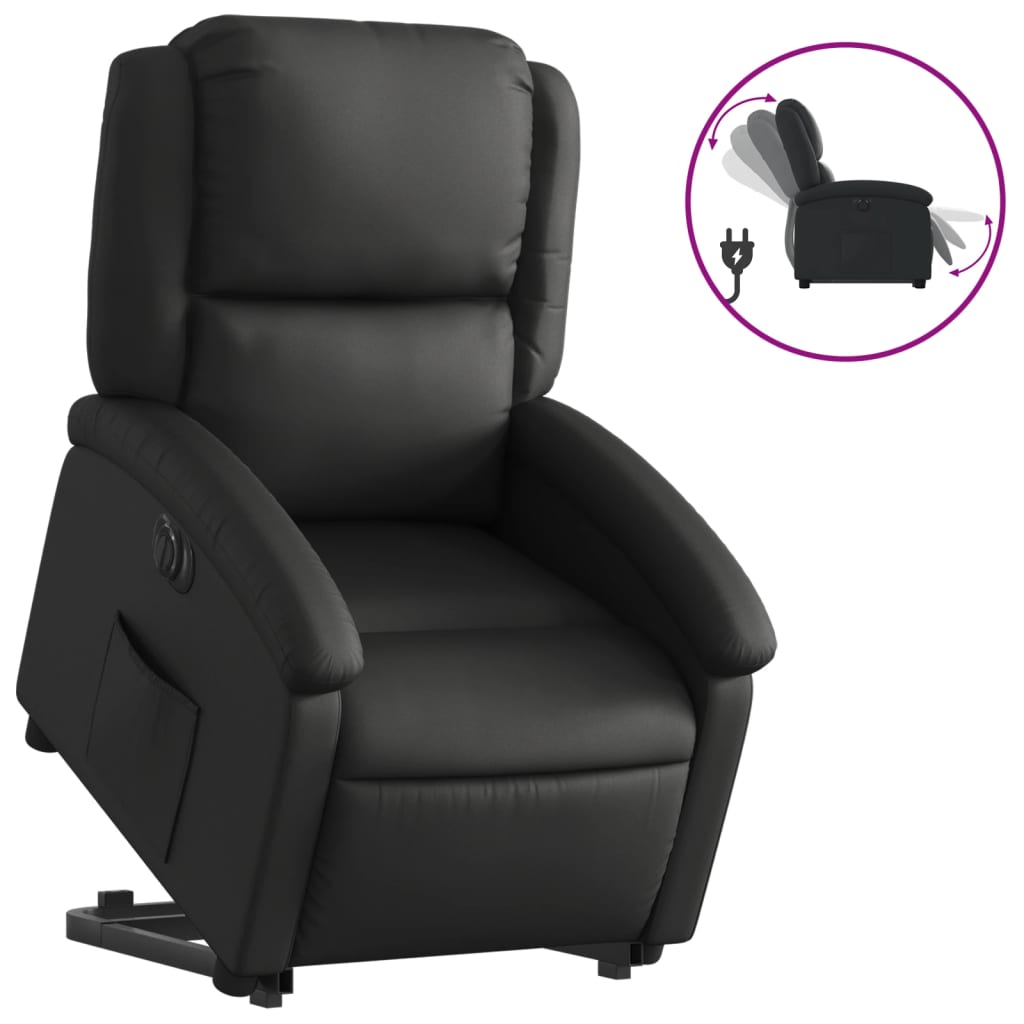 Vidaxl sillón reclinable eléctrico elevable cuero auténtico negro