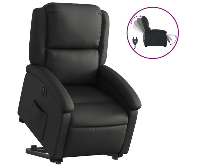 Vidaxl sillón reclinable eléctrico elevable cuero auténtico negro