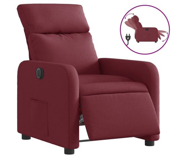 Vidaxl sillón reclinable eléctrico tela rojo tinto