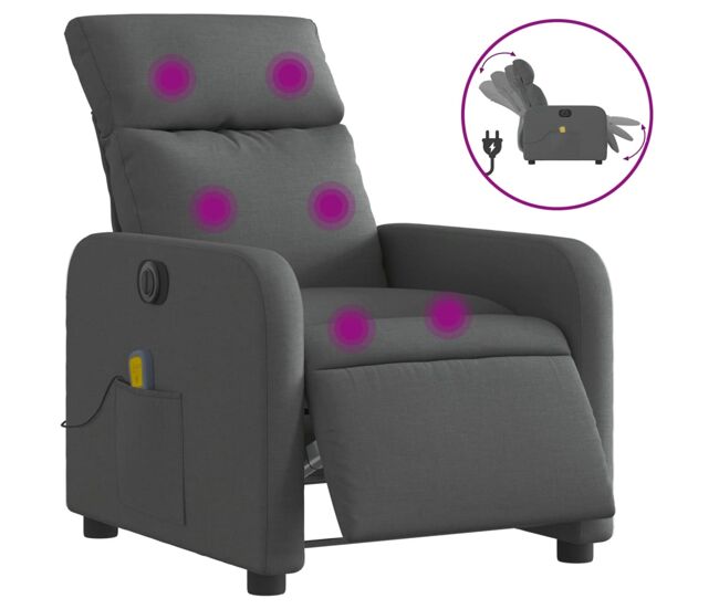 Vidaxl sillón reclinable de masaje eléctrico tela gris oscuro