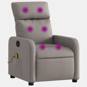 vidaXL Poltrona de massagens reclinável tecido cinzento-acastanhado