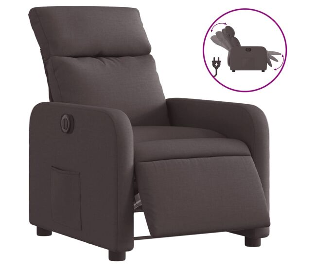 Vidaxl sillón reclinable eléctrico tela marrón oscuro