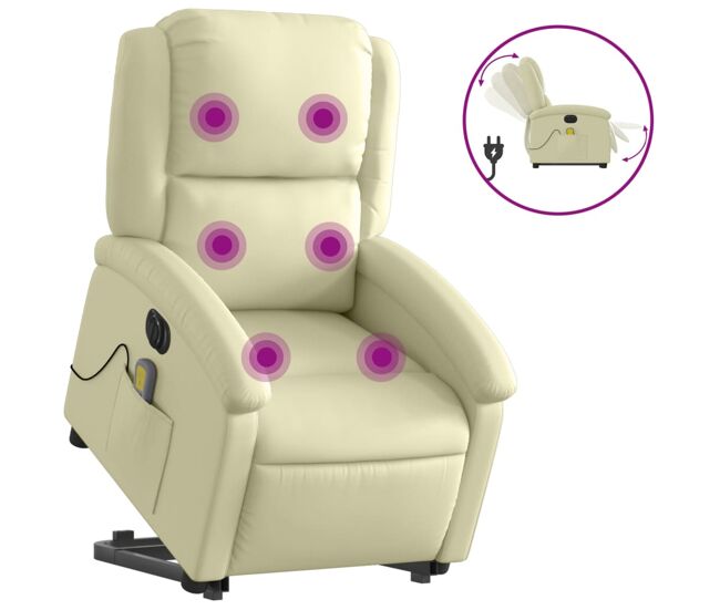 Vidaxl sillón reclinable masaje eléctrico de pie cuero auténtico crema