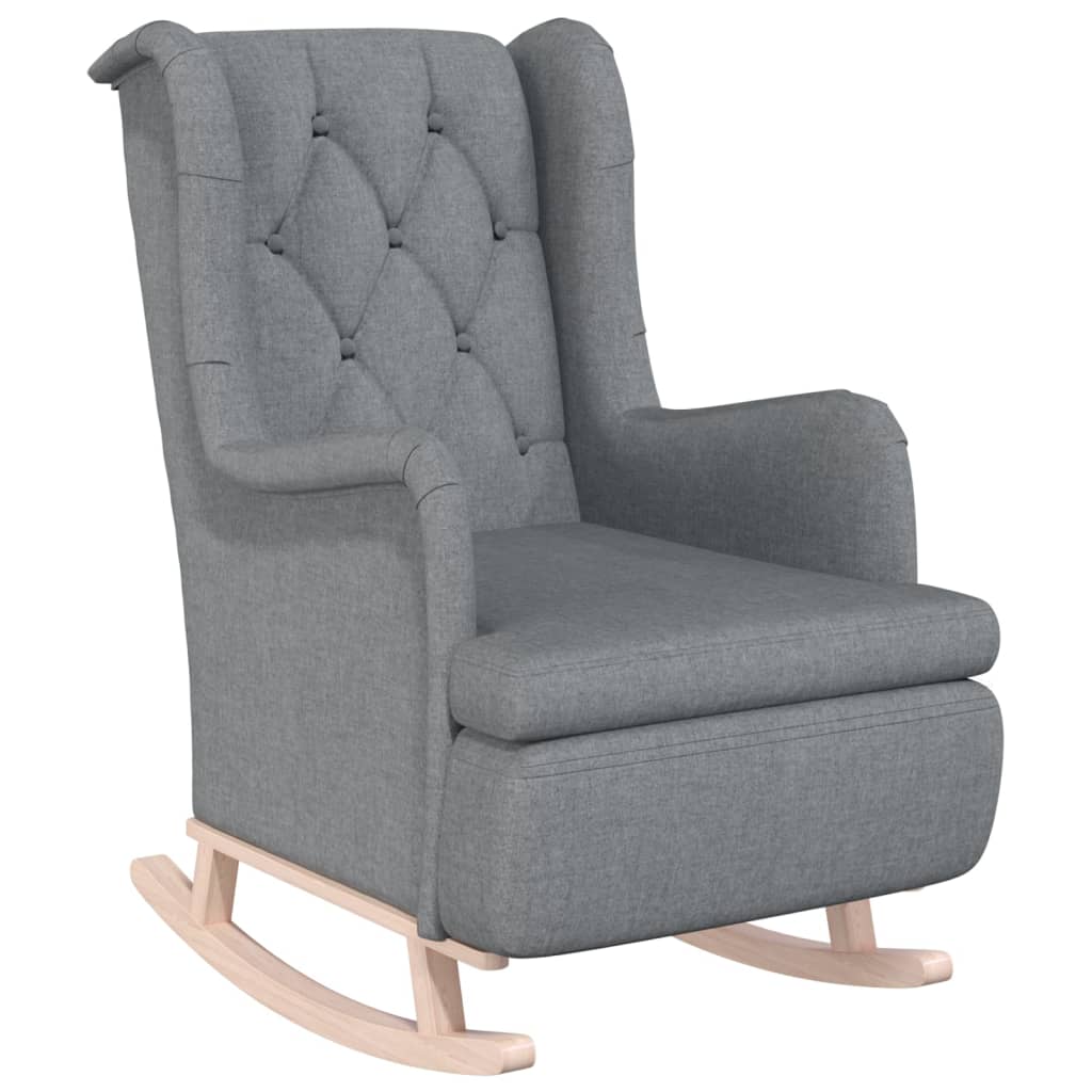 Vidaxl sillón con patas mecedoras madera maciza caucho tela gris claro
