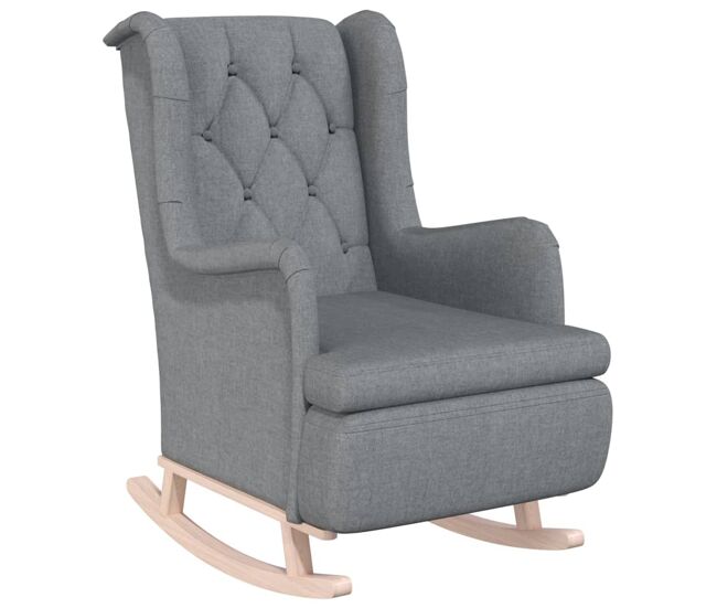 Vidaxl sillón con patas mecedoras madera maciza caucho tela gris claro