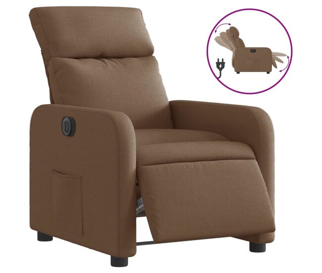 Vidaxl sillón reclinable eléctrico de tela marrón