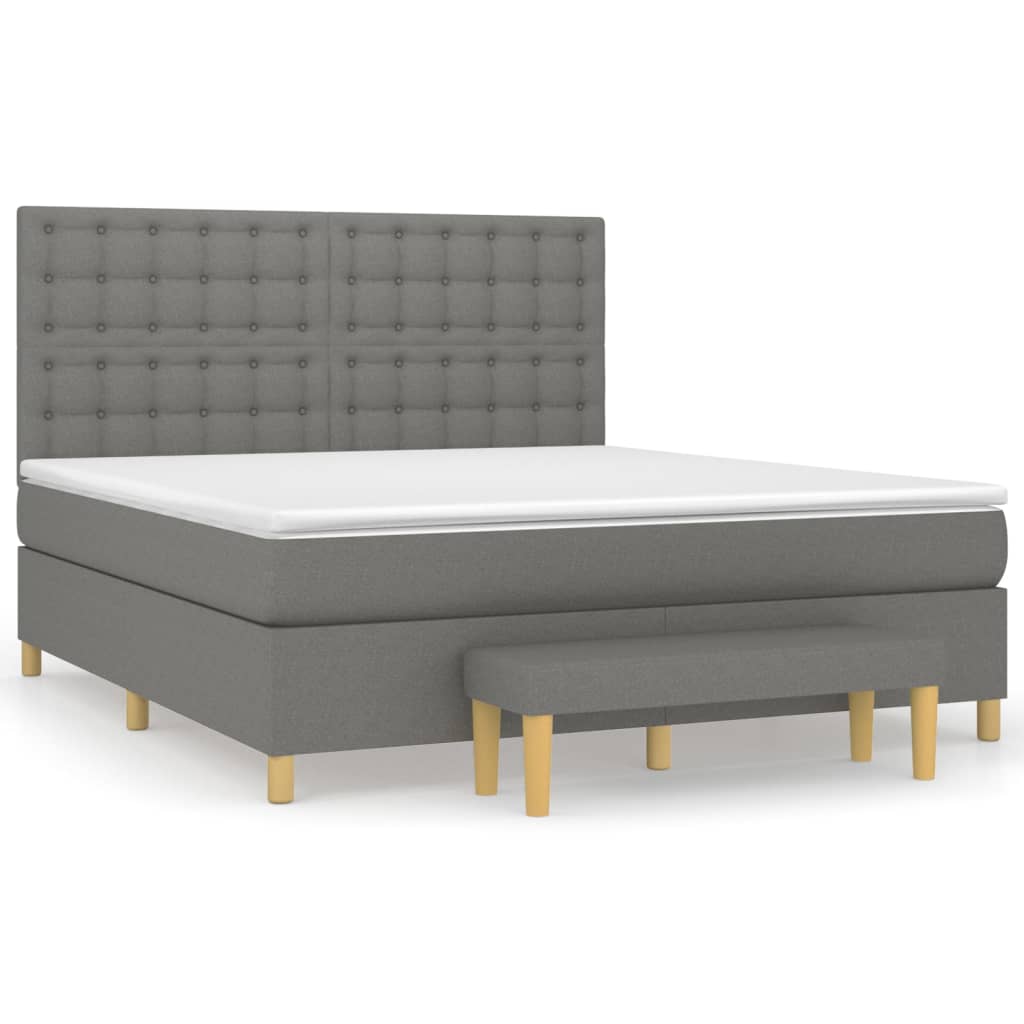 Cama box spring con colchón tela gris oscuro 160x200 cm botones
