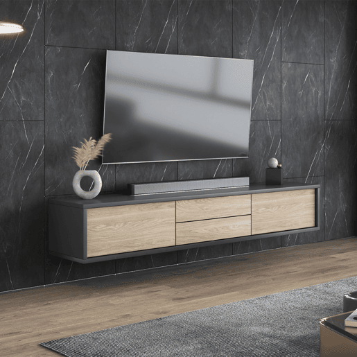 Suporte para TV mural 2 portas 2 gavetas 180 cm Idra Cinzento e Madeira