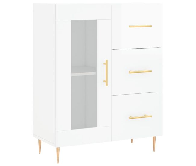 Vidaxl aparador de madera contrachapada blanco brillante 69,5x34x90 cm