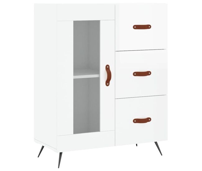 Vidaxl aparador de madera contrachapada blanco brillante 69,5x34x90 cm