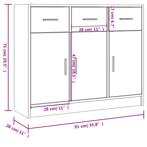 vidaXL Aparador 91x28x75 cm derivados de madeira cinzento sonoma