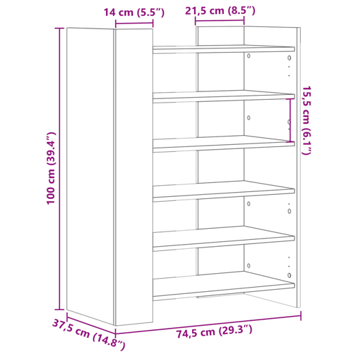 vidaXL Sapateira 74,5x37,5x100 cm derivados madeira carvalho castanho vidaXL Sapateira 74,5x37,5x100 cm derivados madeira carvalho castanho
