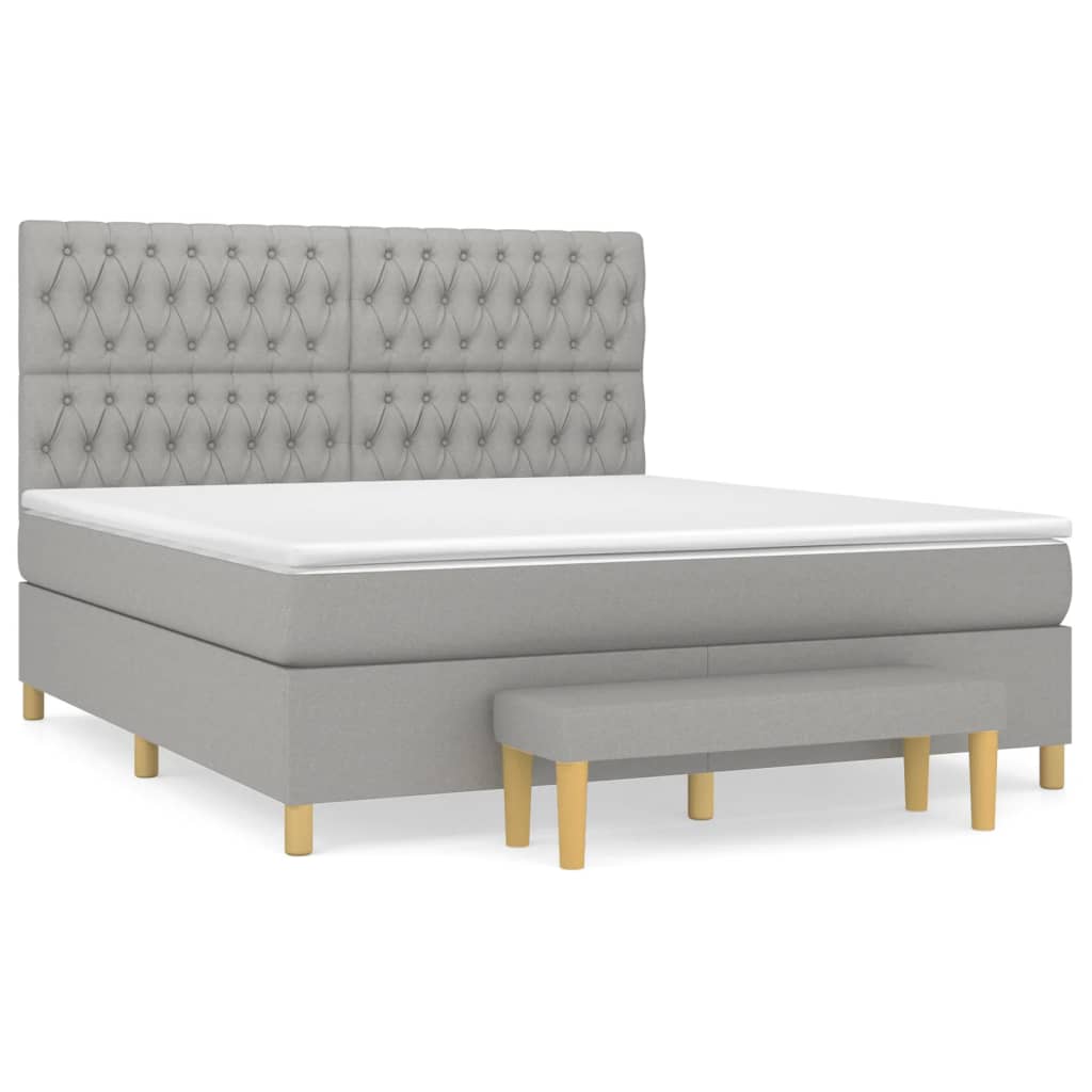cama box spring con colchon tela gris claro 180x200 cm diseno de botones