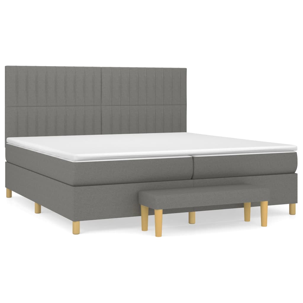 Cama box spring con colchón tela gris oscuro 200x200 cm rayas verticales