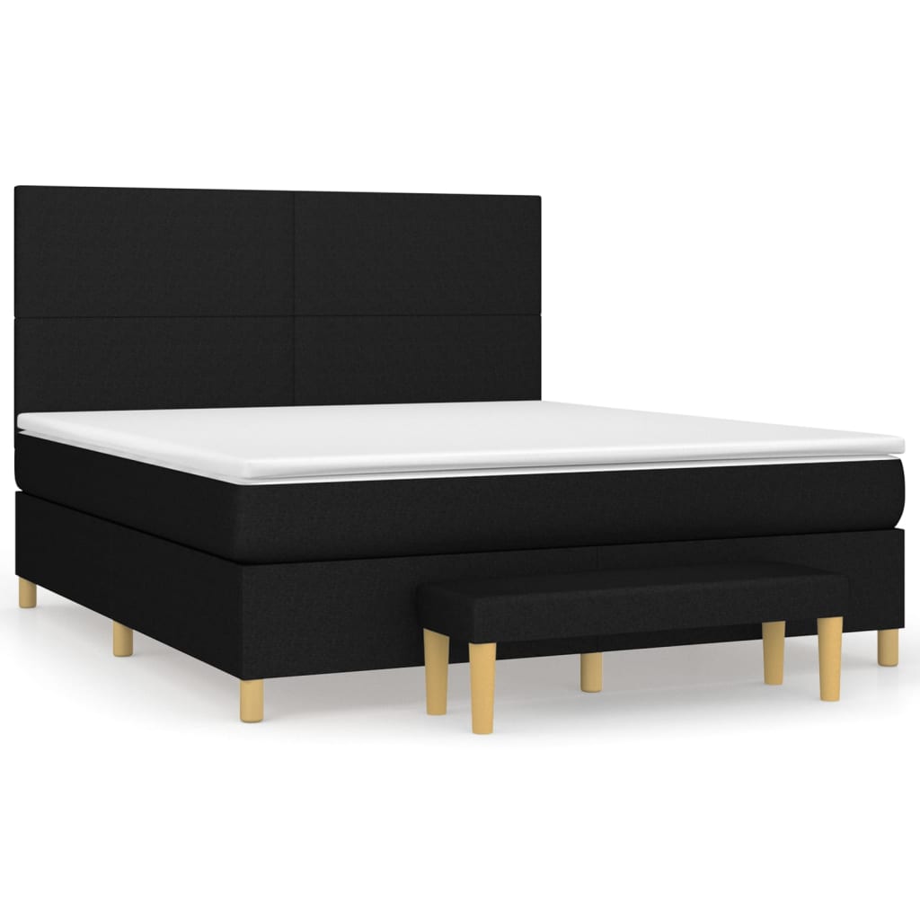 Cama box spring con colchón tela negro 180x200 cm diseño plano