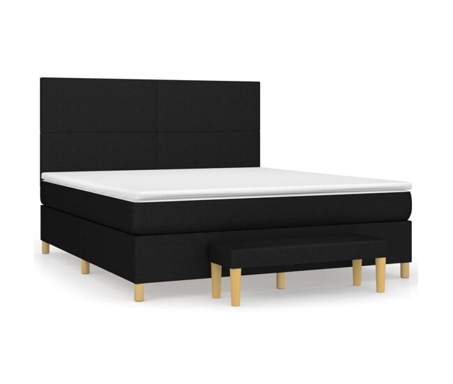 Cama box spring con colchón tela negro 180x200 cm diseño plano