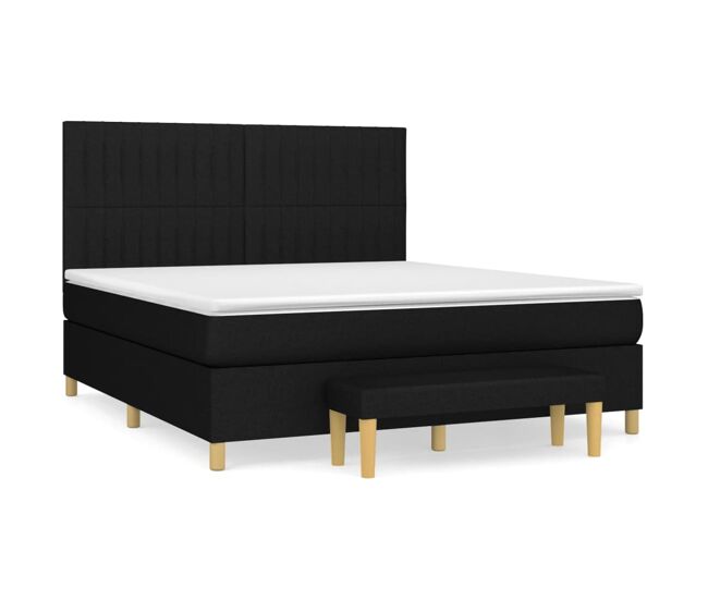 Cama box spring con colchón tela negro 160x200 cm rayas verticales