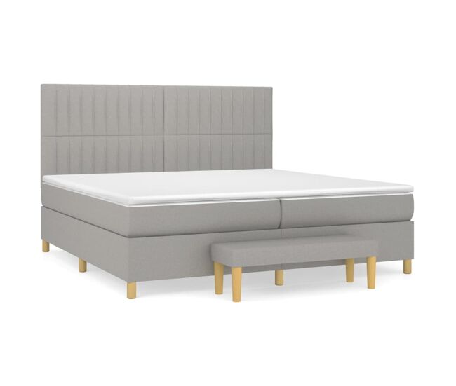 Cama box spring con colchón tela gris claro 200x200 cm rayas verticales