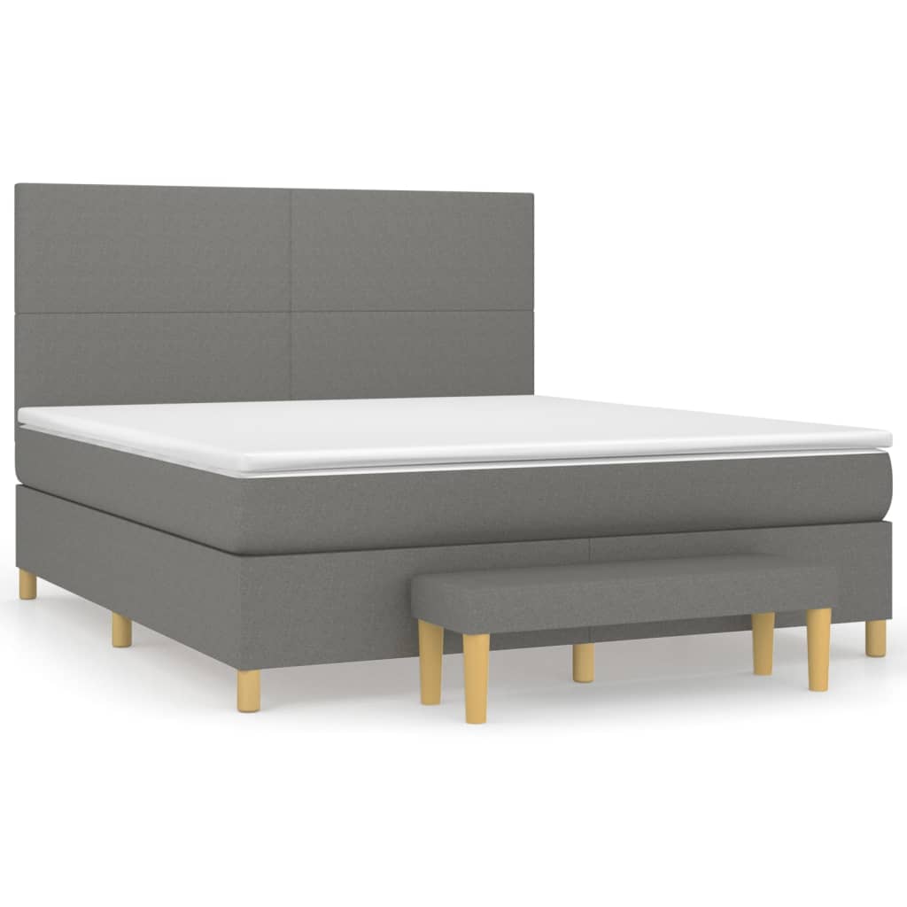 Cama box spring con colchón tela gris oscuro 180x200 cm diseño plano