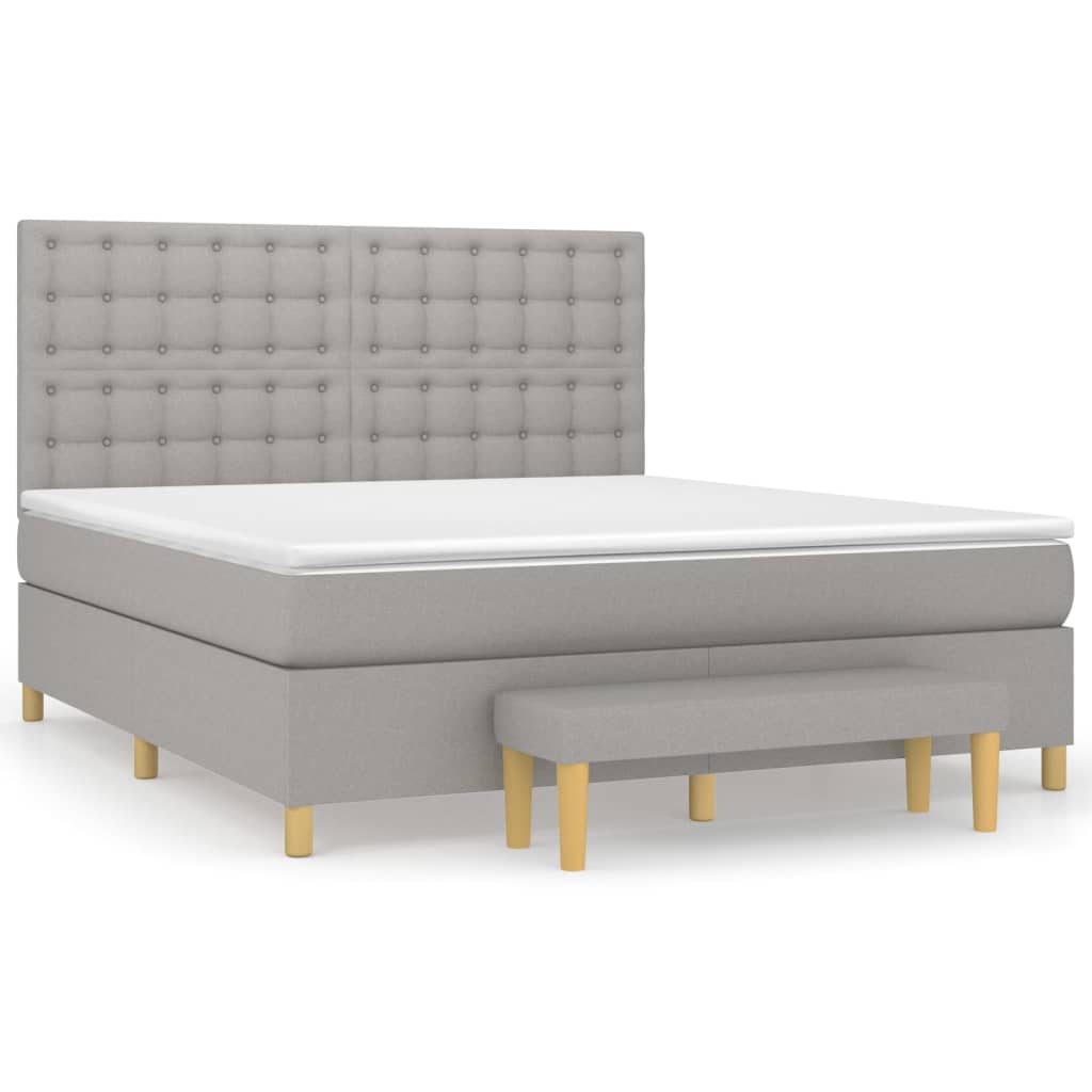 Cama box spring con colchón tela gris claro 160x200 cm botones