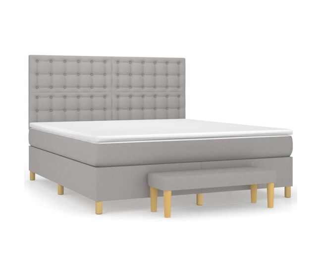 Cama box spring con colchón tela gris claro 160x200 cm botones