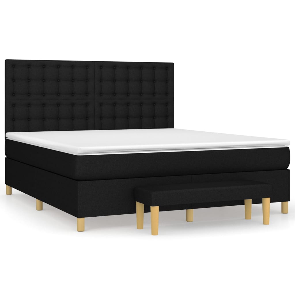 cama box spring con colchon tela negro 160x200 cm botones